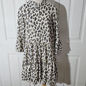 SEA LUSTER Leopard Print Women's layered Ruffel Dress Size S/M Cr/br Flowie.